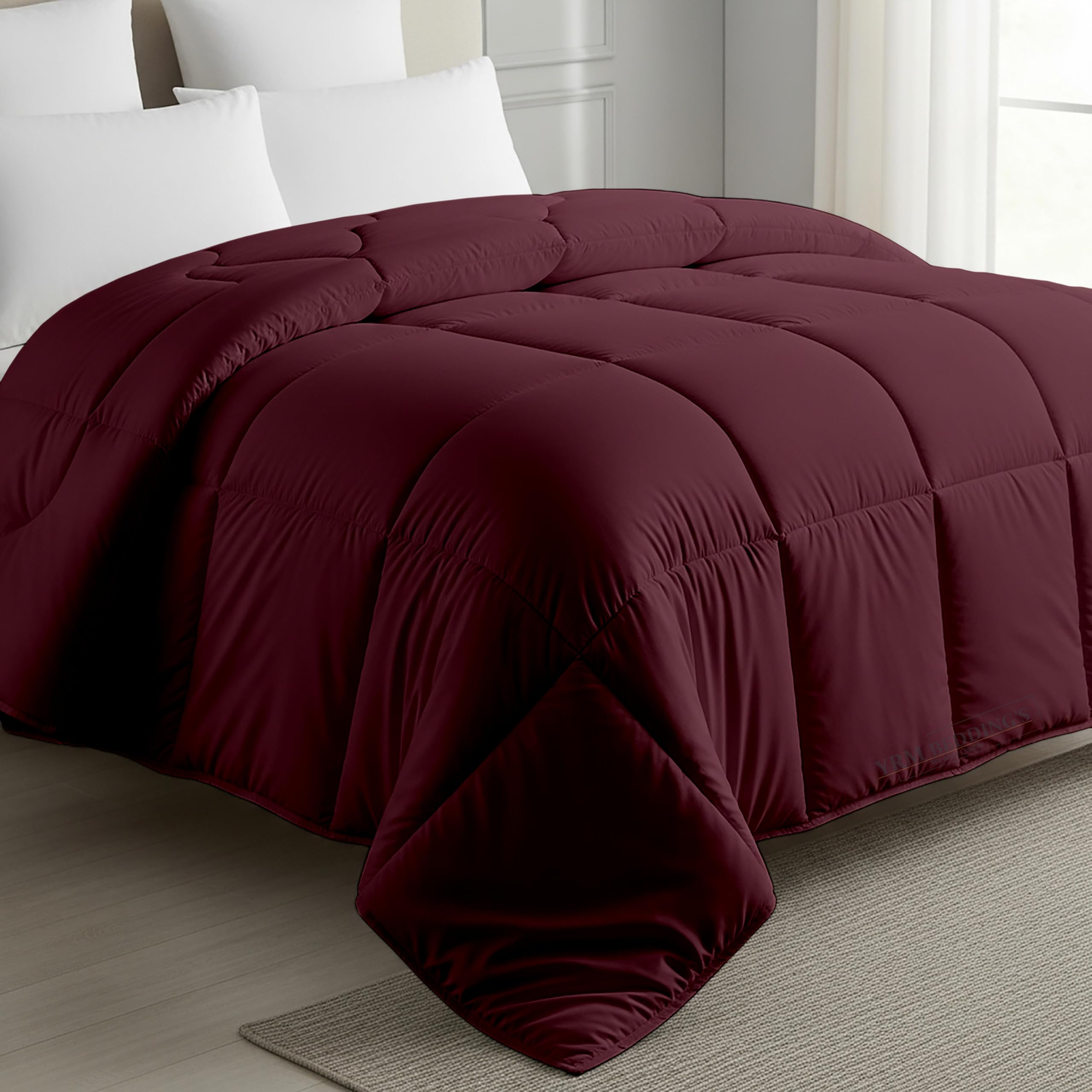 MeckHome Culture MHC- 800 Series Quilted Comforter 300-GSM Microfiber Soft/Fluffy Hypoallergenic Comforter/Quilt/Dohar/Rajai for (60 x 90 Inches) Single Bed Comforter -Wine Kafalo