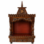 CraftVeda Wooden Temple for Home with Storage Drawer & Brass Bell | Handcrafted Pooja Mandir with OM Design | Wall Mount & Tabletop Hindu Devghar for Home, Office & Prayer Room | 13 x 8 x 7 Inch