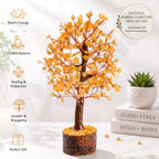 Axilla Natural Citrine Crystal Tree with Wooden Base | Merchant Stone of Abundance & Financial Growth | Feng Shui Good Luck Tree Showpiece for Office Desk, Shop Counter & Living Room
