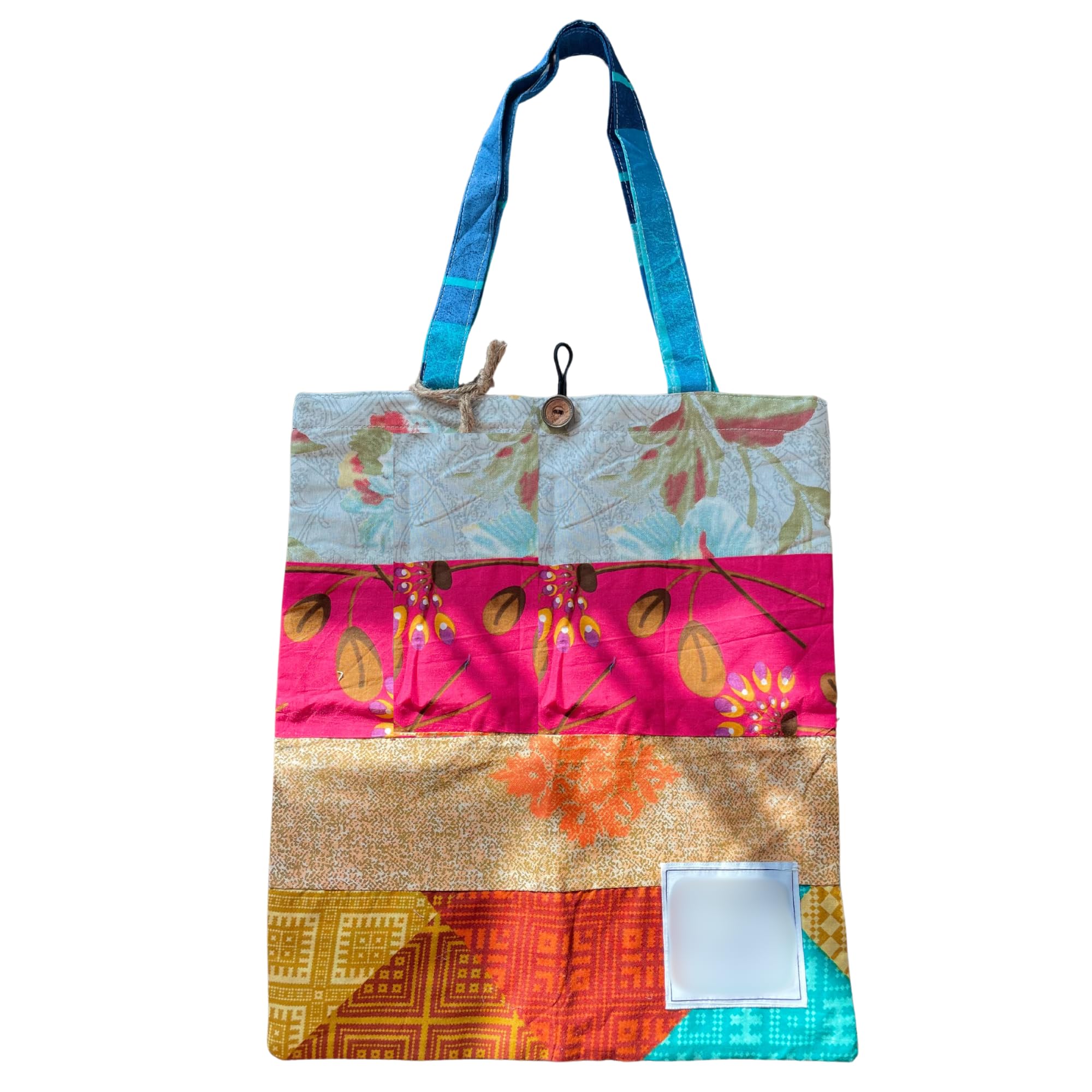 Arani Eco Upcycled Cotton Carry Bag | 13 * 15 inch | Reversible | Perfect for gifting | Made with fabric pieces from textile production | Created by senior design professionals at Swayam India