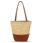 Storite Women’s Summer Straw Tote Bag – Woven Raffia Beach Handbag with Leather Base & Long Shoulder Straps | Lightweight Vacation, Travel & Everyday Shopper Bag
