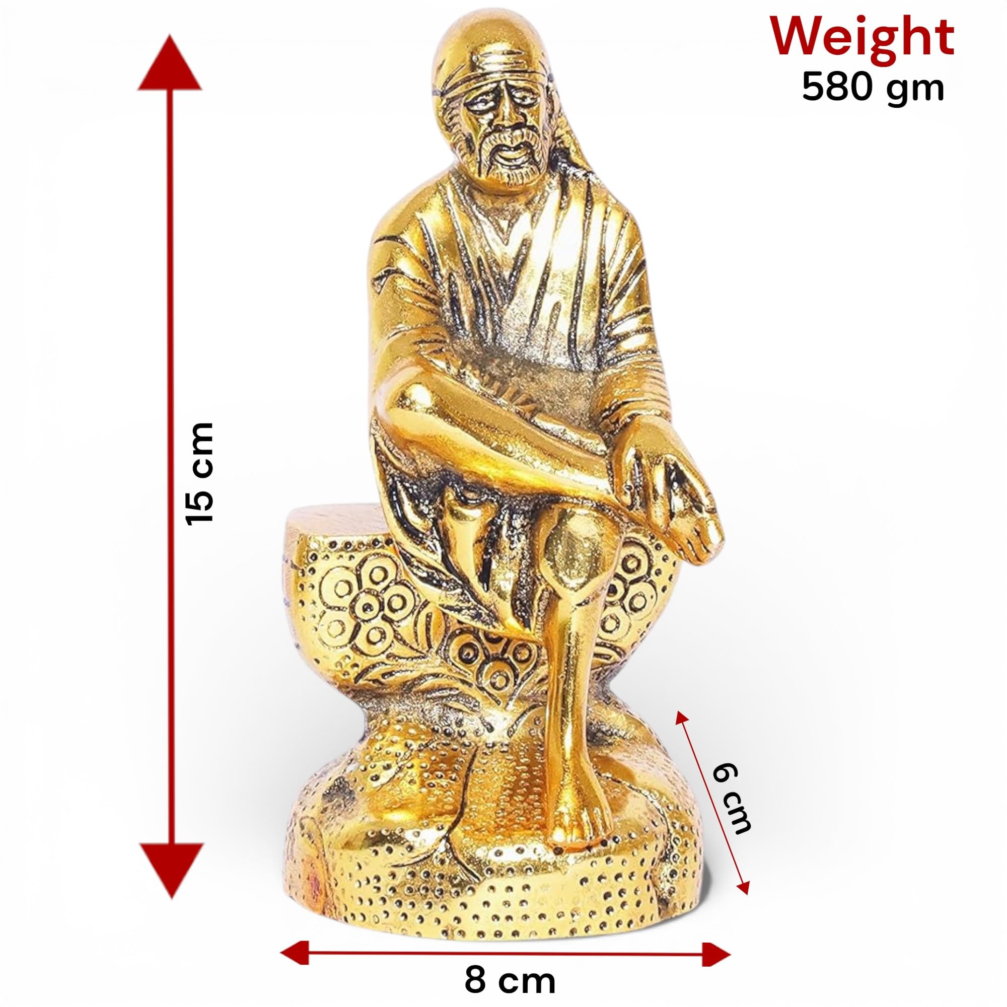 KridayKraft Shirdi Sai Baba Idol Metal Statue Showpiece for Car Dashboard & Home,Office Decorative Saibaba Idol Murti,Religious Gift Article,Showpiece Figurines,Corporate Gift...