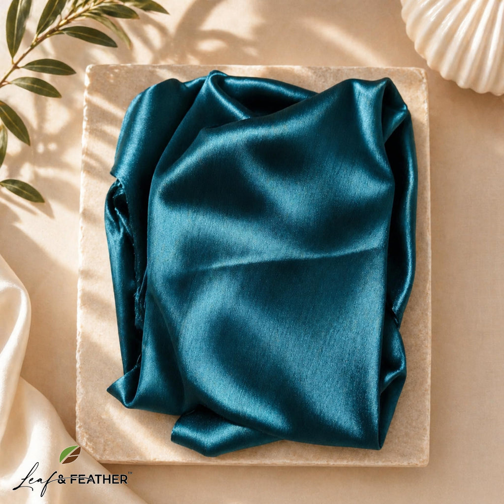 Leaf & FEATHER™ Muna Satin Hijab Scarf for Women | 200 x 70 cm | Silky Smooth & Lightweight | Daily and occational wear (Teal Green)