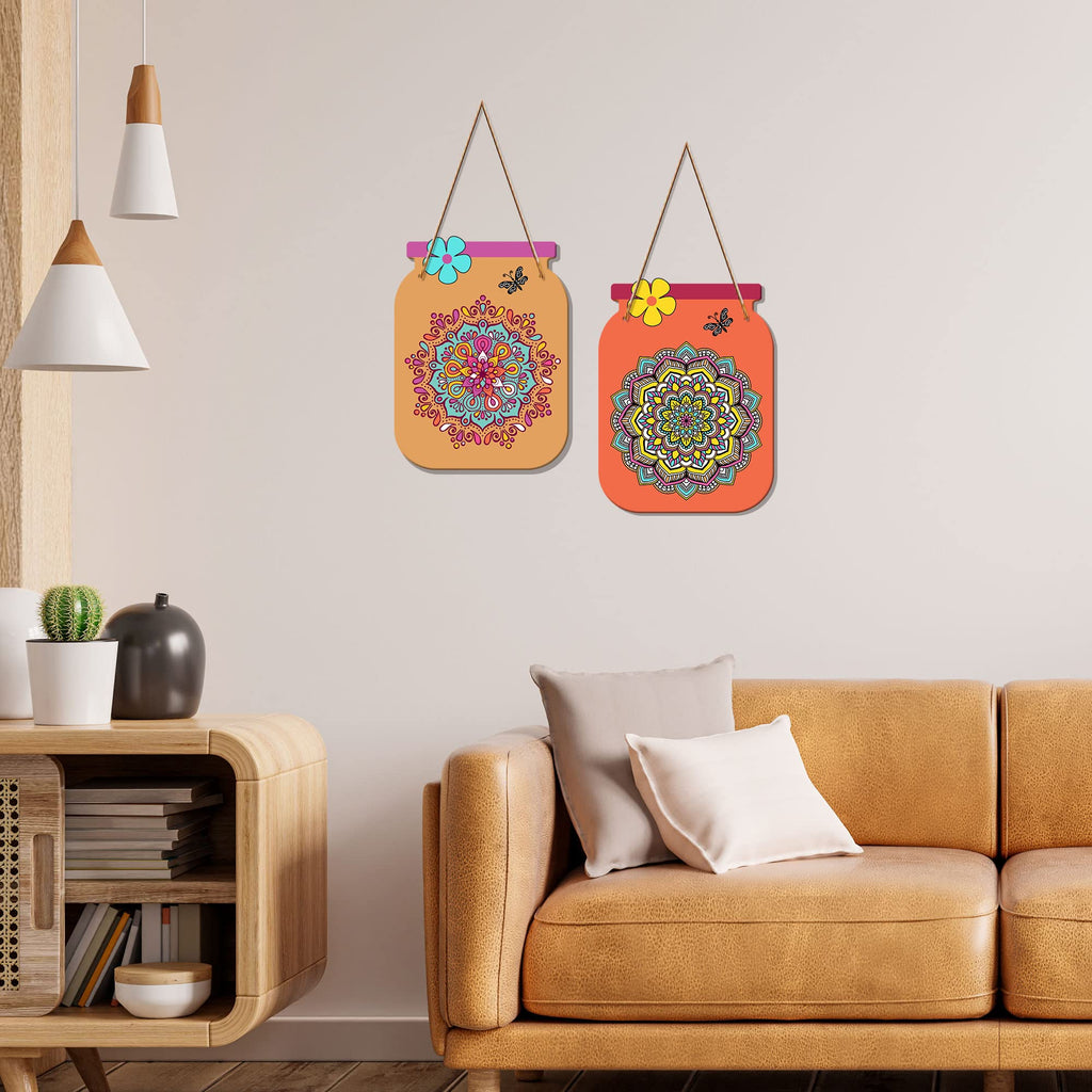 Artvibes Mandala Pattern Decorative MDF Wooden Wall Art for Home | Living Room | Office | Cafe | Painting Wall Decor | Wall Art Print | Handcrafted Art | Unique Gift Items (WH_6808N), Set of 2