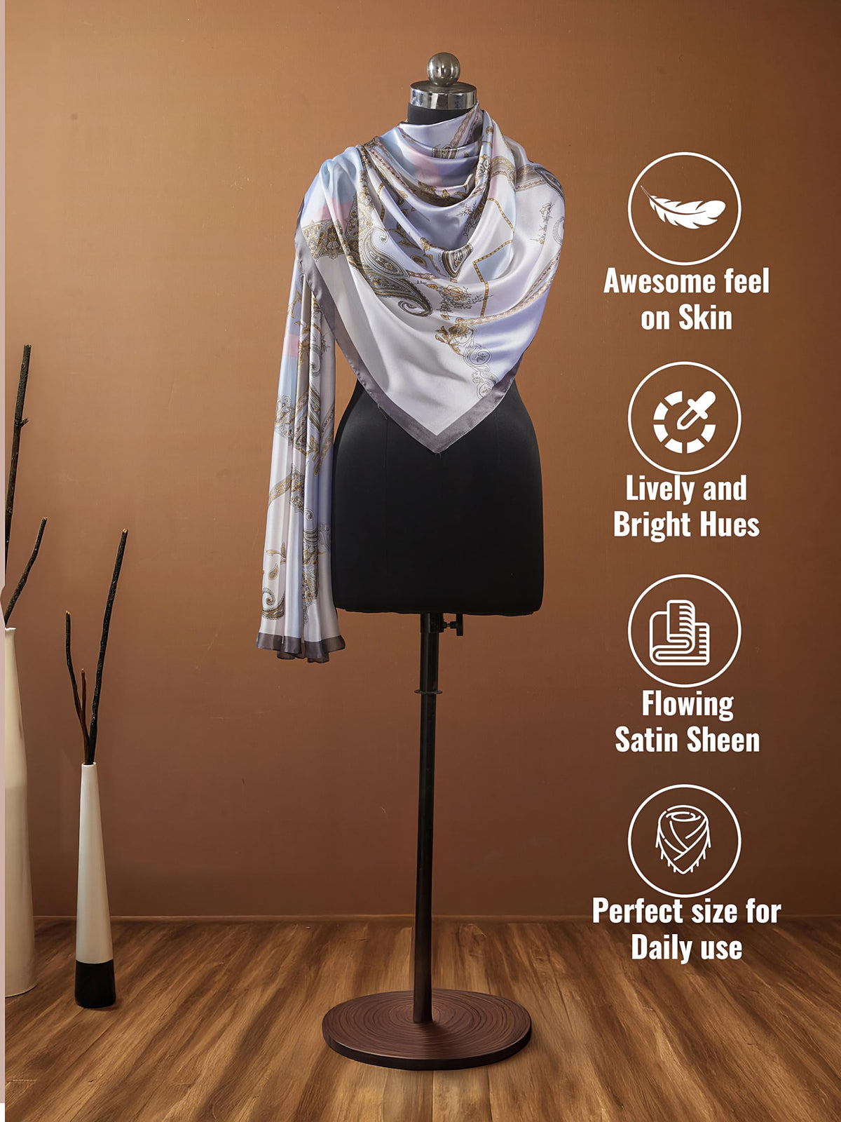 CrossKulture Two Toned Silken Satin Feel Scarf for Women | Stylish, Soft & Lightweight Stole | Satin Feel Neck Scarf, Hair Scarf, Head Scarf