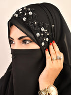 WRAP MY HIJAB Georgette Luxury Bridal Hijab Scarf for Female With Handwork Naqab Wear For Party And Any Occasion (Pack Of 1), Black