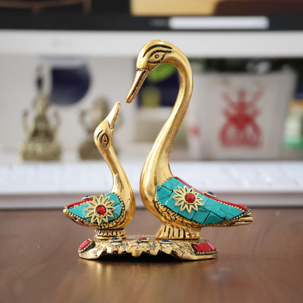 KridayKraft Love Birds Swanset Pair of Kissing Duck Metal Statue,Love for Romantic Gift to Boyfriend,Girlfriend,Decor Your Home,Office,Showcase,Animal Showpiece Figurines. (Stone)