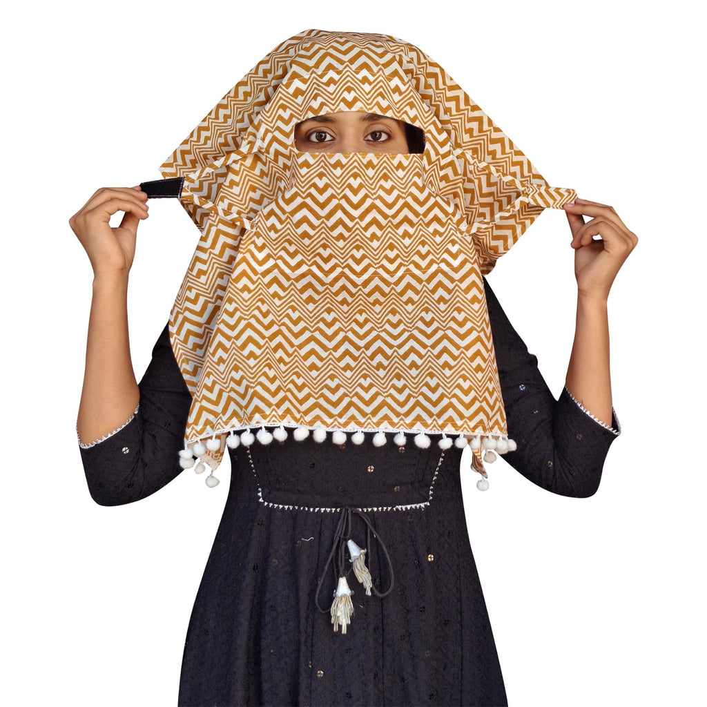 Switchon Pure Cotton Innovative scarf Hijab for Women with closer 3 inch Hook and Loop Tape for size adjustment for 12 yrs and above (White_Brown)