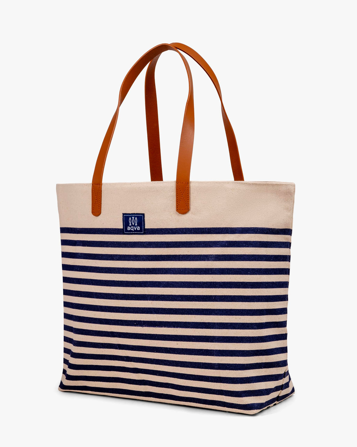 AQVA Printed Cotton Canvas Tote Bag for Women | Trendy Stylish Handbag with Zipper & Inner Pockets | Large Shoulder Bag for Shopping, Beach, Travel, Office, Work | Striped, Blue