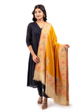 Naureen Women Faux Pashmina Kani Shawl with Contrast Palla, Warm and Soft, 40x80 inch (Mustard)