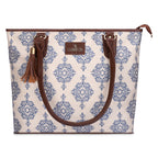 The Clownfish Percy Printed Handicraft Fabric Handbag for Women Office Bag Ladies Shoulder Bag Tote for Women College Girls (Off White)