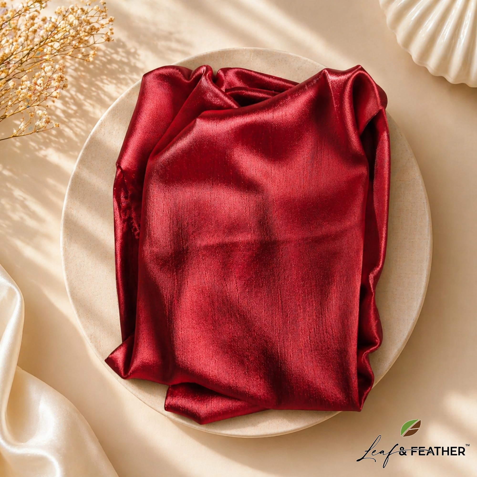 Leaf & FEATHER™ Muna Satin Hijab Scarf for Women | 200 x 70 cm | Silky Smooth & Lightweight | Daily and occational wear (Crimson Red)
