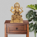 ARTVARKO Brass Lord Ganesh Murti Mangalkari Ganesha with Kalash and Mouse Idol Ganpati Bhagwan Idol Statue Height 10 Inch.