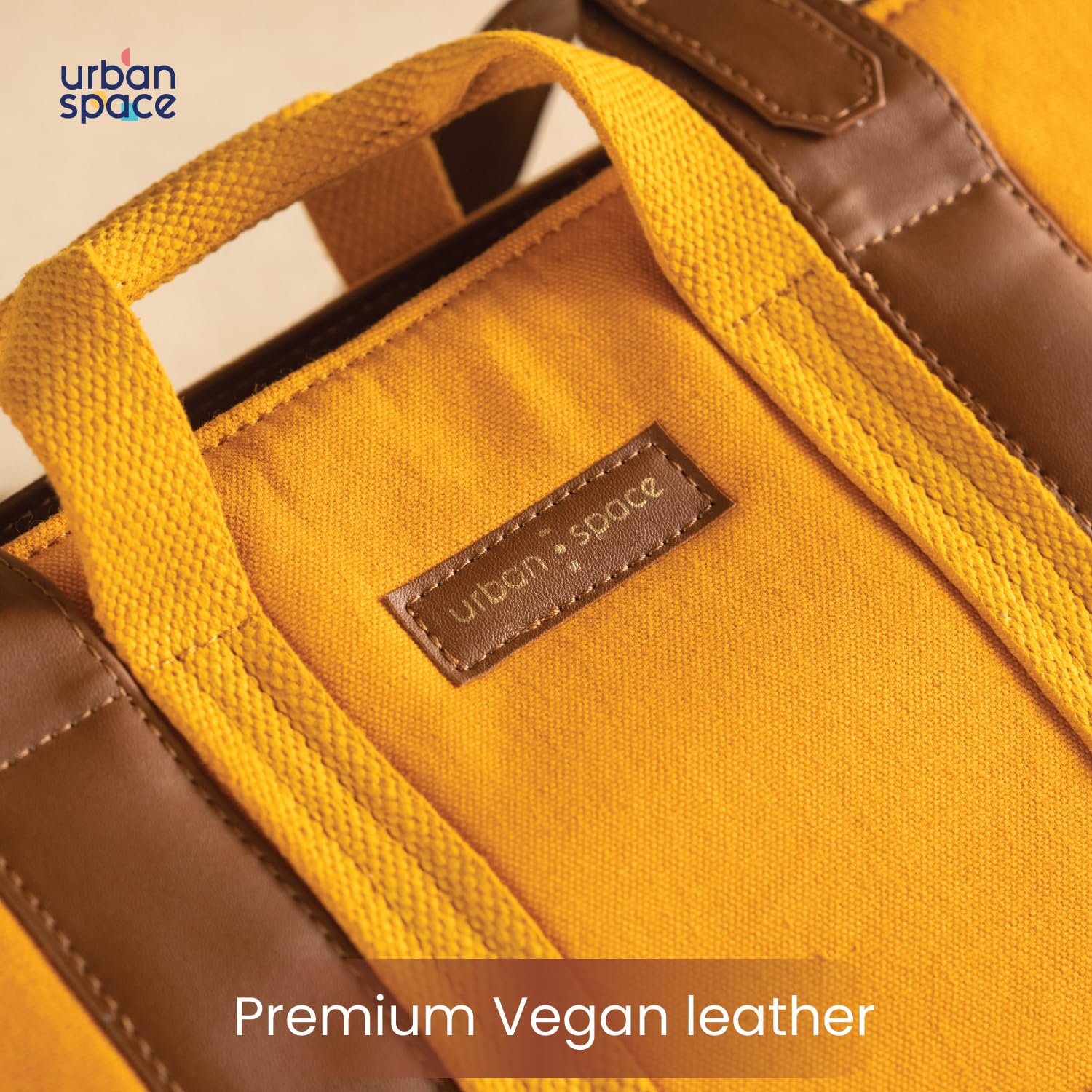 Urban Space Women Tote Bag | Canvas Handbag with Zip closure | Tote Bag for Office | Handcrafted Ladies Shoulder Purse for Office | Laptop bag | Padded Laptop space For Upto 16 - Mustard yellow