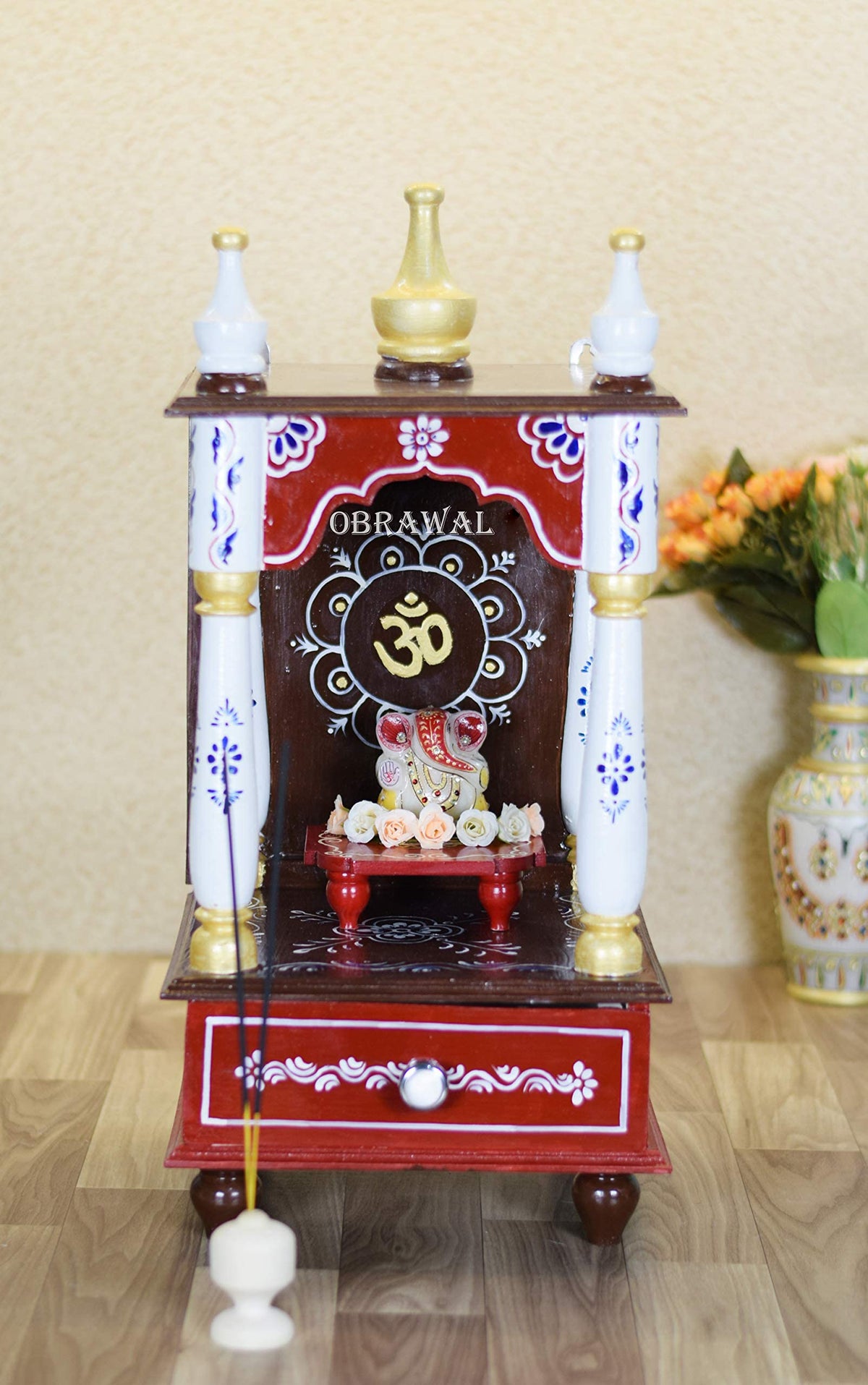 OBRAWAL Temple | Home Temple | Office Temple | Wooden Temple | Pooja Mandir for Home | Temple for Home - [LxWxH] (10x10x21, WTEM01E)