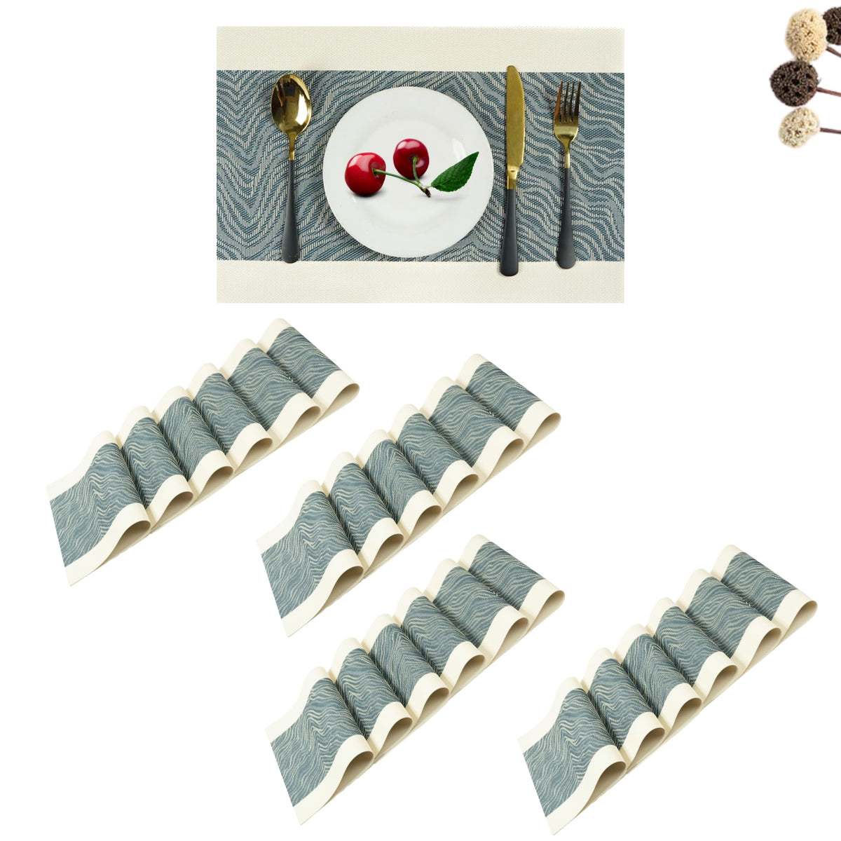 Lellow Woven Vinyl Stylish Washable Dining Table Placemats - (Anchor Grey, Pack of 24) Kafalo