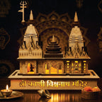 eXme Kashi Vishwanath Temple Wooden Model with LED Light - Exquisite Pine MDF Craft Ideal for Gifting, Puja, Spirituality, Home Decor & Pooja Room