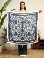 Ravaiyaa - Attitude is everything Women's Crepe Silk Digital Print Large Square Scarf Breathable Lightweight Neckerchief Printed Headscarf 40 x 40 Inch (White & Black Floral)