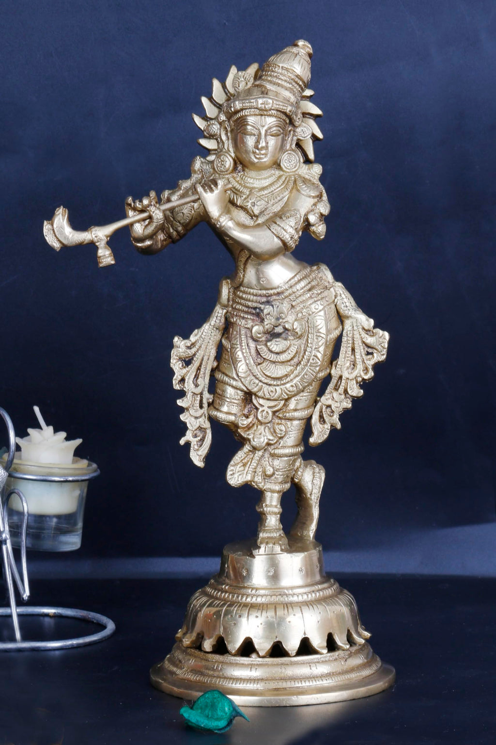 ARTVARKO Brass Flute Playing Krishna Statue God Religious Idol Krishan Figurine Home Decor(Height 10 Inches)