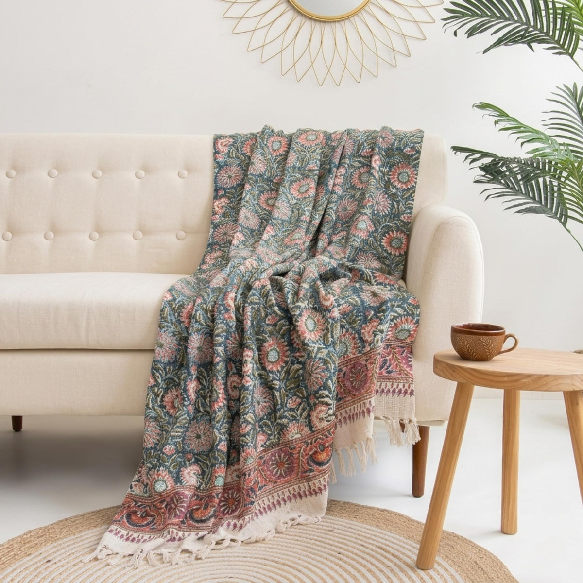 DMAASA Surajmukhi Flower Cotton Sofa Throw Blanket – Soft, Lightweight, Stylish Floral Pattern for Couch, Bed – Perfect for Home Decor & Cozy Comfort 50X70 Inches (Pack of 1) Kafalo