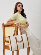 Fargo Iconic Tote Bag for Women | Vegan Leather Handbag with 15-Inch Laptop Compartment, Smooth Zip, Luxury Look | Stylish Office, College & Travel Tote | Made in India (Ivory)