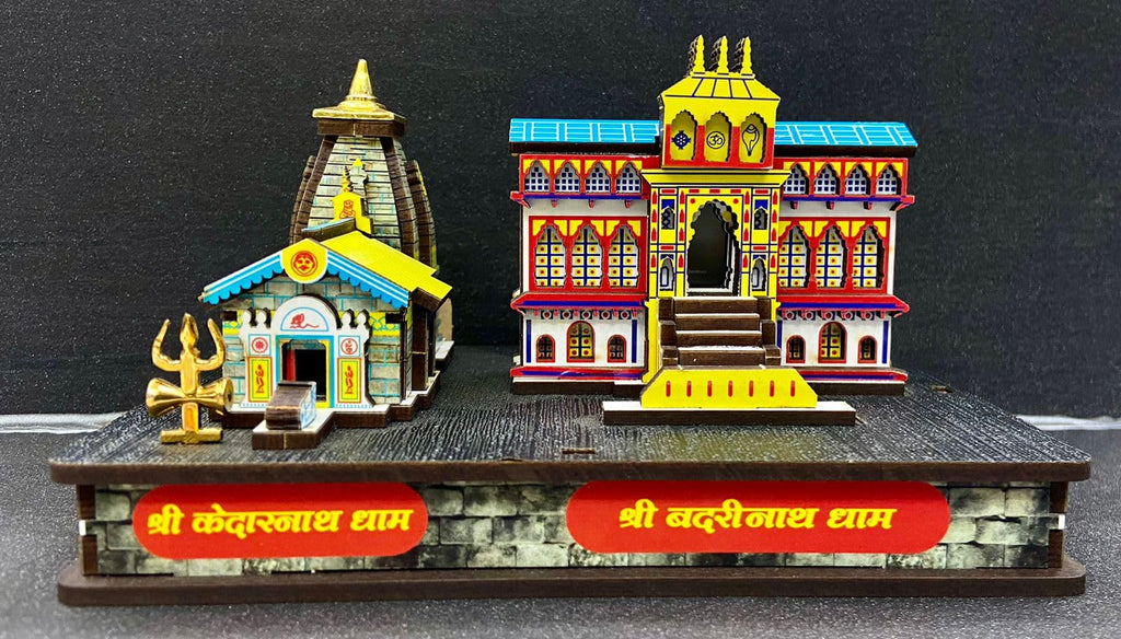 Beautiful Badrinath Kedarnath Temple 3D Badri Kedar Mandir Coloured Model for Home, Decor, Gifting, Retirement, Anniversary, Made Up of Pine MDF (5.5 inch x 3.5inch x 5 inch)