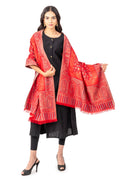 Naureen Women Faux Pashmina Kani Stole with Mughal Artwork and Zari Accents, Warm and Soft, 28x80 inch