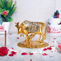 KridayKraft Gold Plated Kamdhenu Cow with Calf Metal Idols for Home Office Statue Murti for Decoration & Pooja Gifting Purpose Sculpture Good Luck Feng Shui As Table Top Figurine Gau MATA Idols