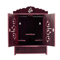 Comert Wooden Temple Cabinet for Home Indian Art Work, Maroon, 19x28x43 cm, Traditional Style, Wall-Mounted, Prayer Room