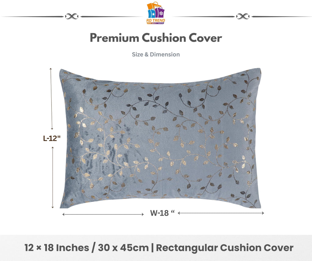 RD TREND® Velvet Rectangular 12 x 18 Inches Cushion Covers Set of 2 | Throw Pillow Covers for Sofa, Bed & Living Room | Perfect for Home Décor Grey