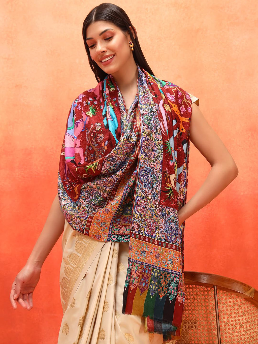 Pashmoda Women Royal Caravan Fine Soft Bamboo Fibre Stole (Size 28x80in, 71x203cm) ISST31