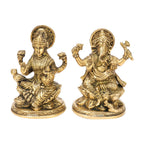 ARTVARKO Brass Ganesha Laxmi Ganesh Lakshmi Bhagwan Idol Sitting on Lotus Ganpati Murti Statue for Home Office Puja Success Décor Gift 5 Inches