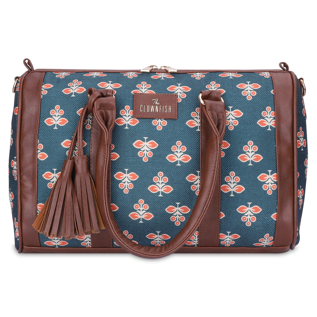 THE CLOWNFISH Lorna Printed Handicraft Fabric Handbag for Women Office Bag Ladies Shoulder Bag Tote for Women College Girls (Dark Grey)