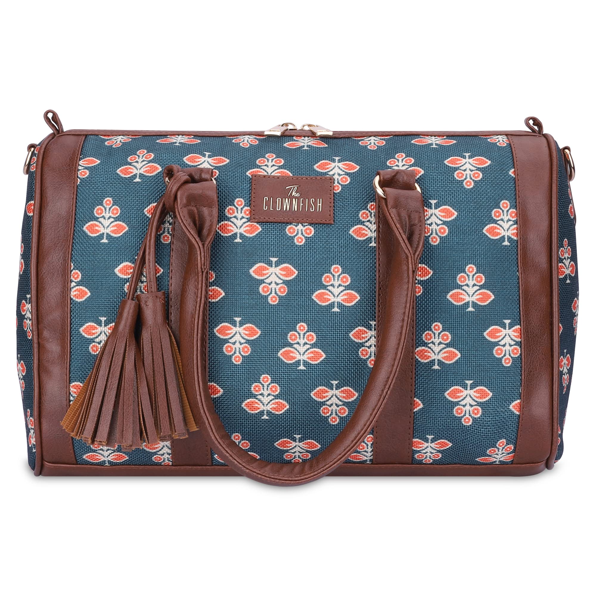 THE CLOWNFISH Lorna Printed Handicraft Fabric Handbag for Women Office Bag Ladies Shoulder Bag Tote for Women College Girls (Dark Grey)
