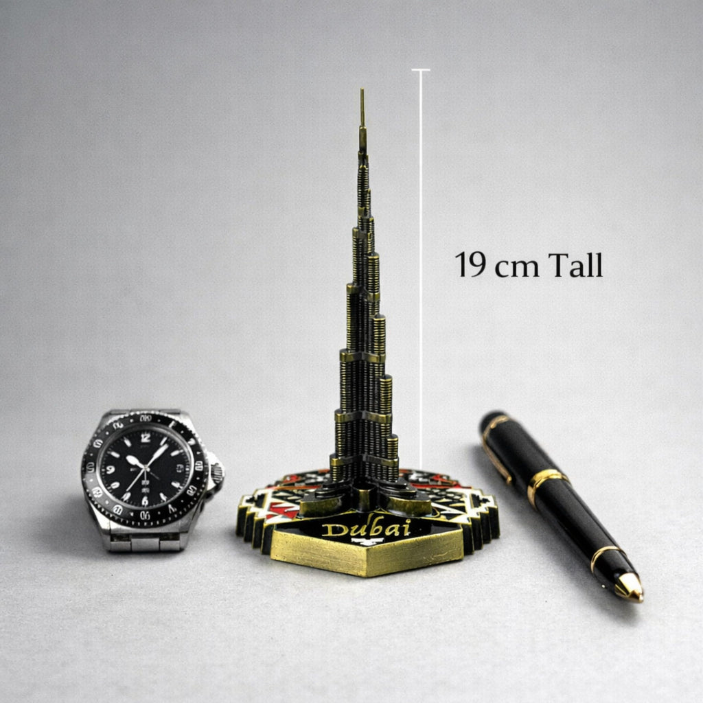 Burj Khalifa Miniature Showpiece, Premium Metallic Finish, 19 cm Architectural Model, Decorative Collectible for Home and Office (Design 2)