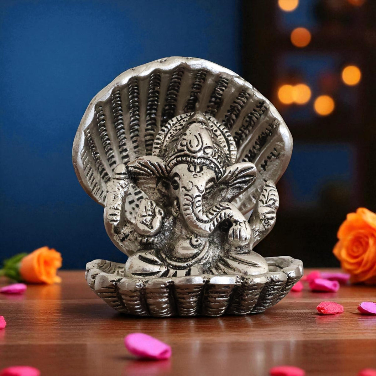KridayKraft Silver Plated Ganesha ji in Sheep for Pooja Room Showpiece for Home,Office & Table,Religious Idol,Showpiece Figurines for Car Dashboard,Showpiece Decorative Gift Article...
