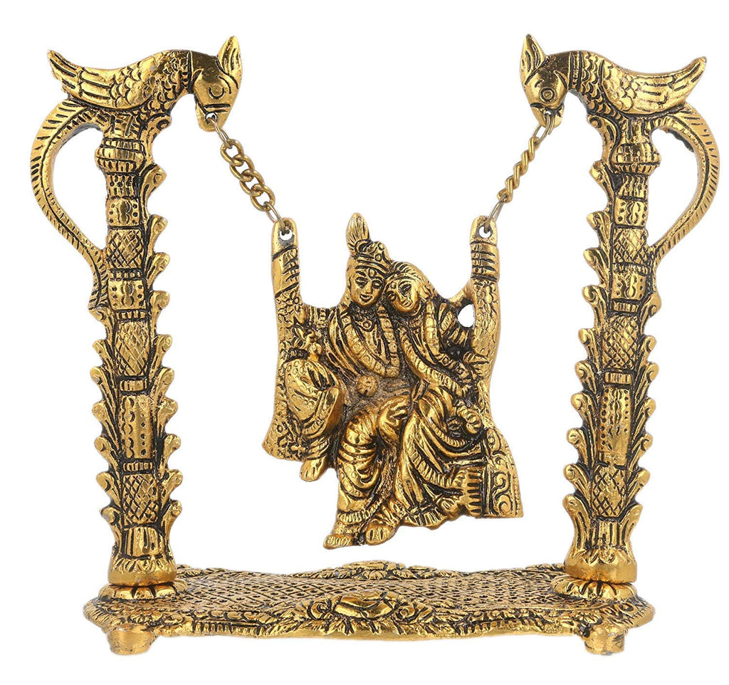 RCI Handicrafts Spiritual of Love Radha-Krishna Jhula Idol – Handcrafted Divine Swing Statue for Home Décor, Temple, Pooja Room & Auspicious Gifting on Festivals (Golden)