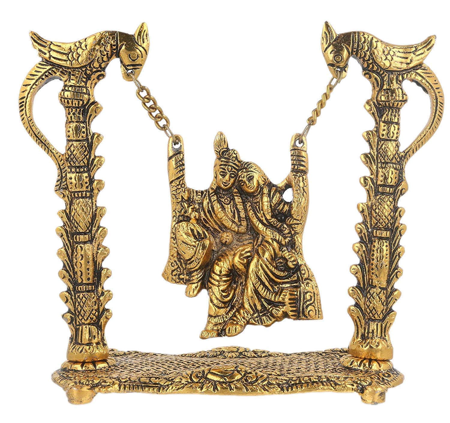 RCI Handicrafts Spiritual of Love Radha-Krishna Jhula Idol – Handcrafted Divine Swing Statue for Home Décor, Temple, Pooja Room & Auspicious Gifting on Festivals (Golden)