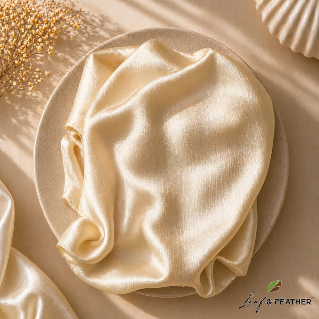 Leaf & FEATHER™ Muna Satin Hijab Scarf for Women | 200 x 70 cm | Silky Smooth & Lightweight | Daily and occational wear (Cream White)