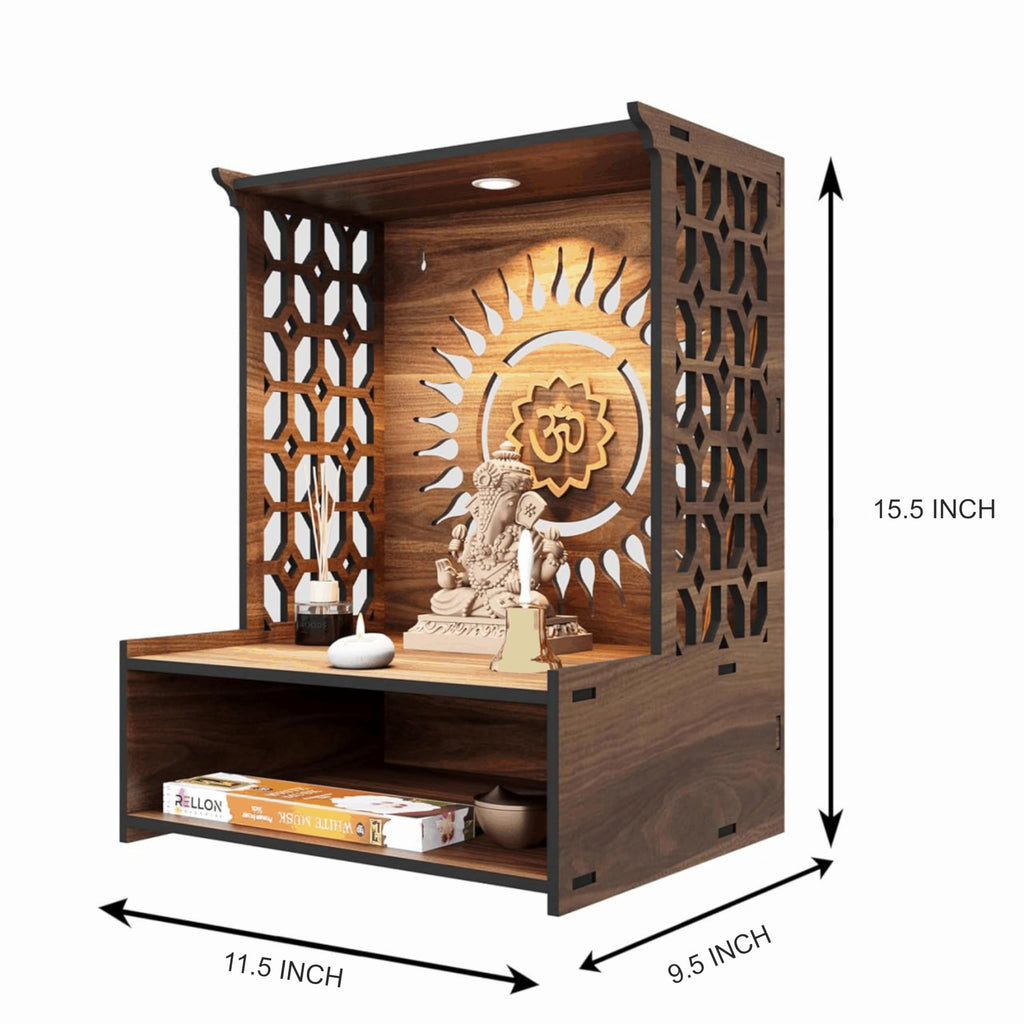 Rellon Industries Temple for Home, Mandir for Home for Pooja Mandir for Home Beautiful Wooden Temple for Home Pooja Stand for Home and Office with LED Spot Light mandir (A2)