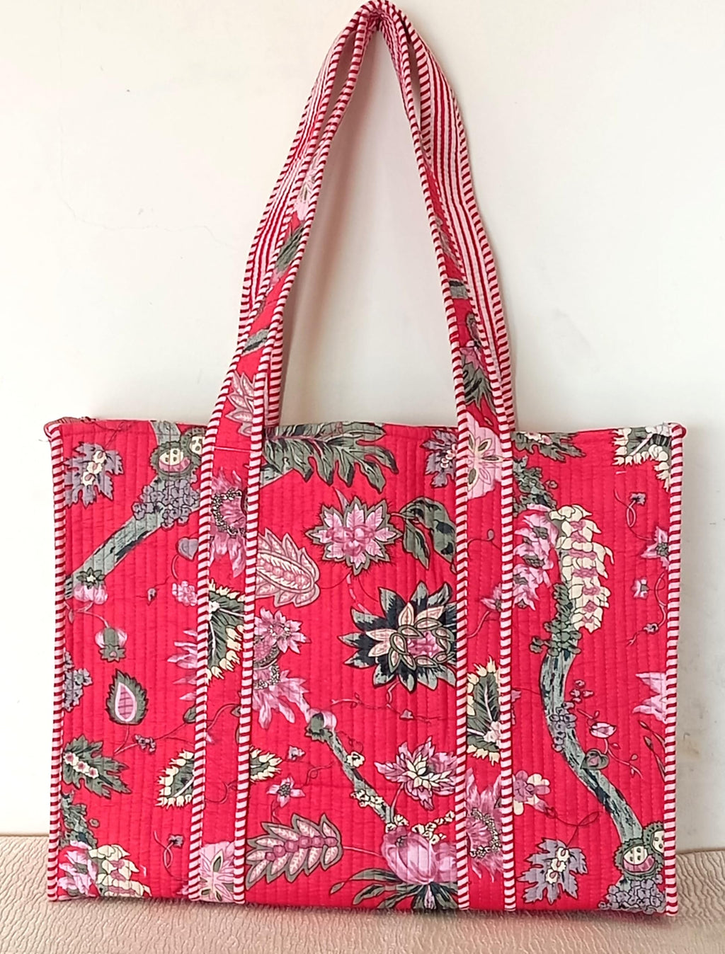 Cotton Tote bag for Women | Shoulder Bag | Durable Shopping bag | Reusable Grocery Bags | Eco friendly Bags| Handmade Cotton Bag | Stylish Quilted handBag |Vegan Tote Bag (Dark Red)