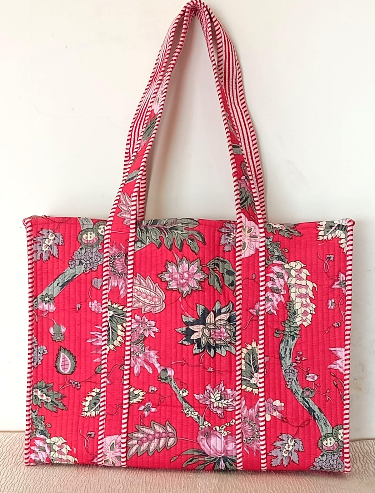 Cotton Tote bag for Women | Shoulder Bag | Durable Shopping bag | Reusable Grocery Bags | Eco friendly Bags| Handmade Cotton Bag | Stylish Quilted handBag |Vegan Tote Bag (Dark Red)