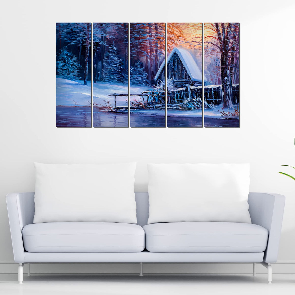 VIBECRAFTS Sunset In Winter 5 Pieces Canvas Wall Painting For Home | Office | Living Room | Gift (PTVC5Pcs4_8548)