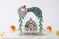 KridayKraft Silver Plated & Multicolour Peacock Design Jhula for Laddu Gopal | Decorative Metal Palna for Home Temple & Janmashtami Puja (23 x 21.5 cm, 460 g)