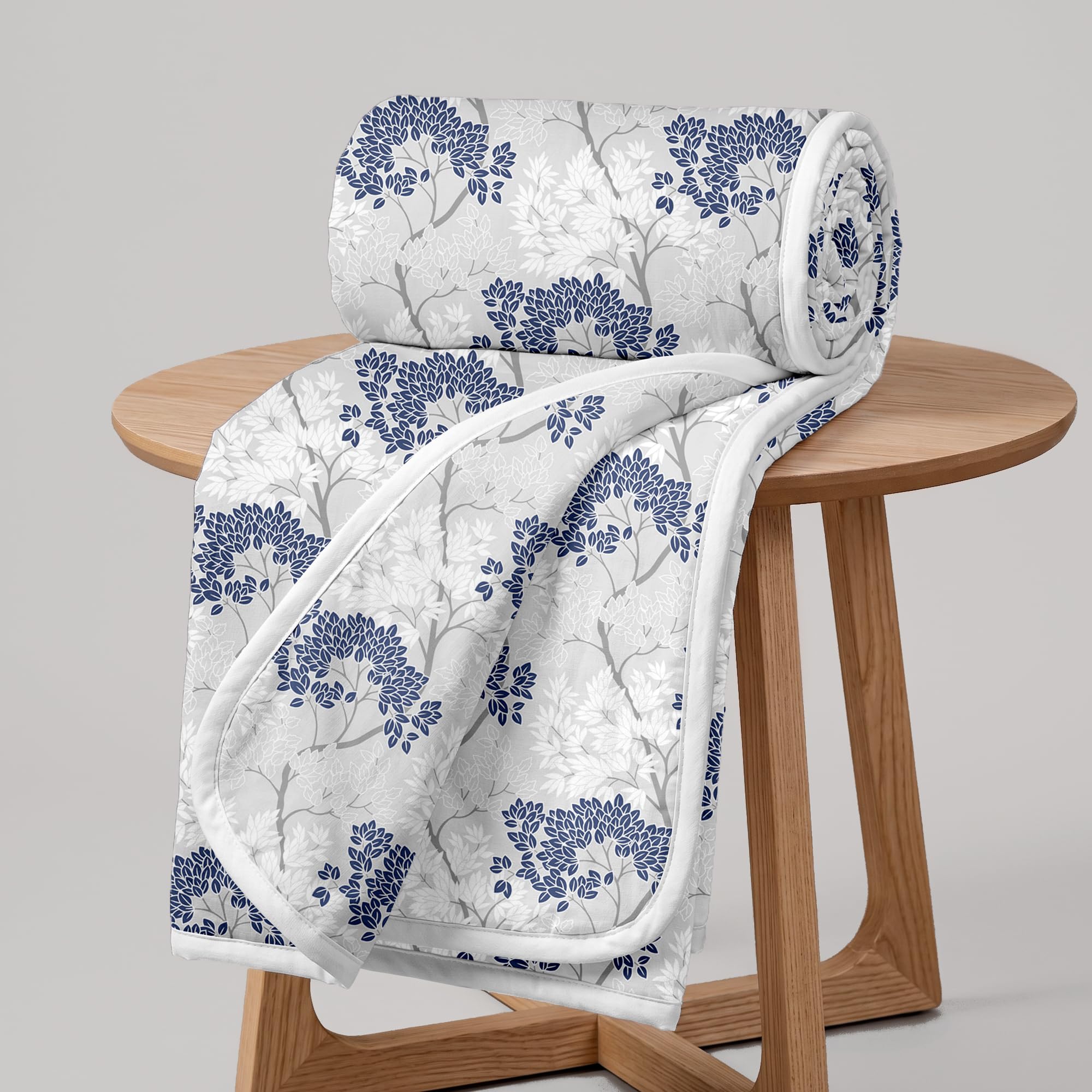 Divine Casa 100% Cotton Single Bed Dohar | Ultra-Soft AC Blanket | Lightweight Reversible Quilt | 210 x 140 CM, Greyish Blue Kafalo