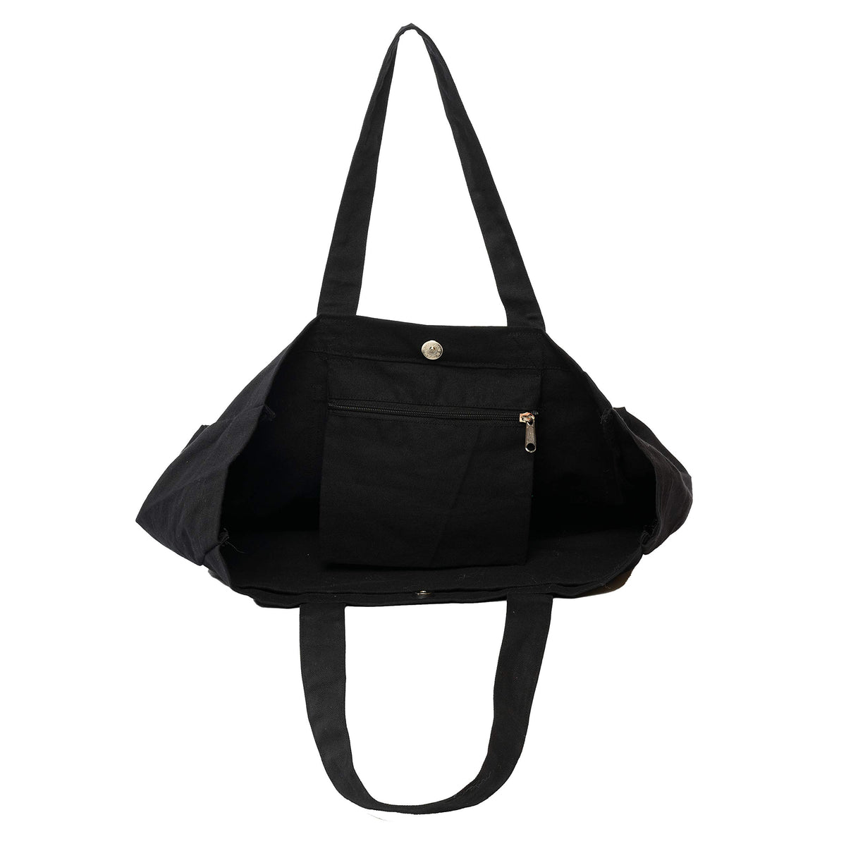 AQVA Cotton Canvas Tote Bag for Women & Girls | Shoulder Bag with Magnetic Button Closure & Solid Colour | Multipurpose Shopping, Travel, Beach, Office Bag | Good Gift Choice for Women (Black)
