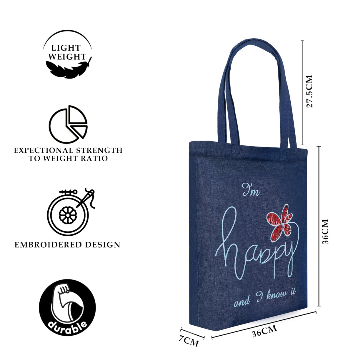 MASQ by Q-One Cute Genes Foldable Reusable Tote Bag for Women with Zip | College Bag for Girls | 100% Organic Canvas Tote for Shopping, Travel & Beach | Multi-Purpose Sturdy Bag with 15kg Capacity