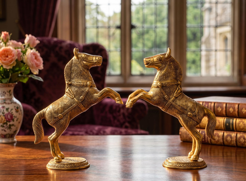 KridayKraft Jumping Horse Set Metal Statue For Wealth,Income,Shining And Bright Future&Table Top Figurine For Living Room,Office,Bedroom,Decorative,Feng Shui&Vanstu,Animal Showpiece Figurines...,Gold