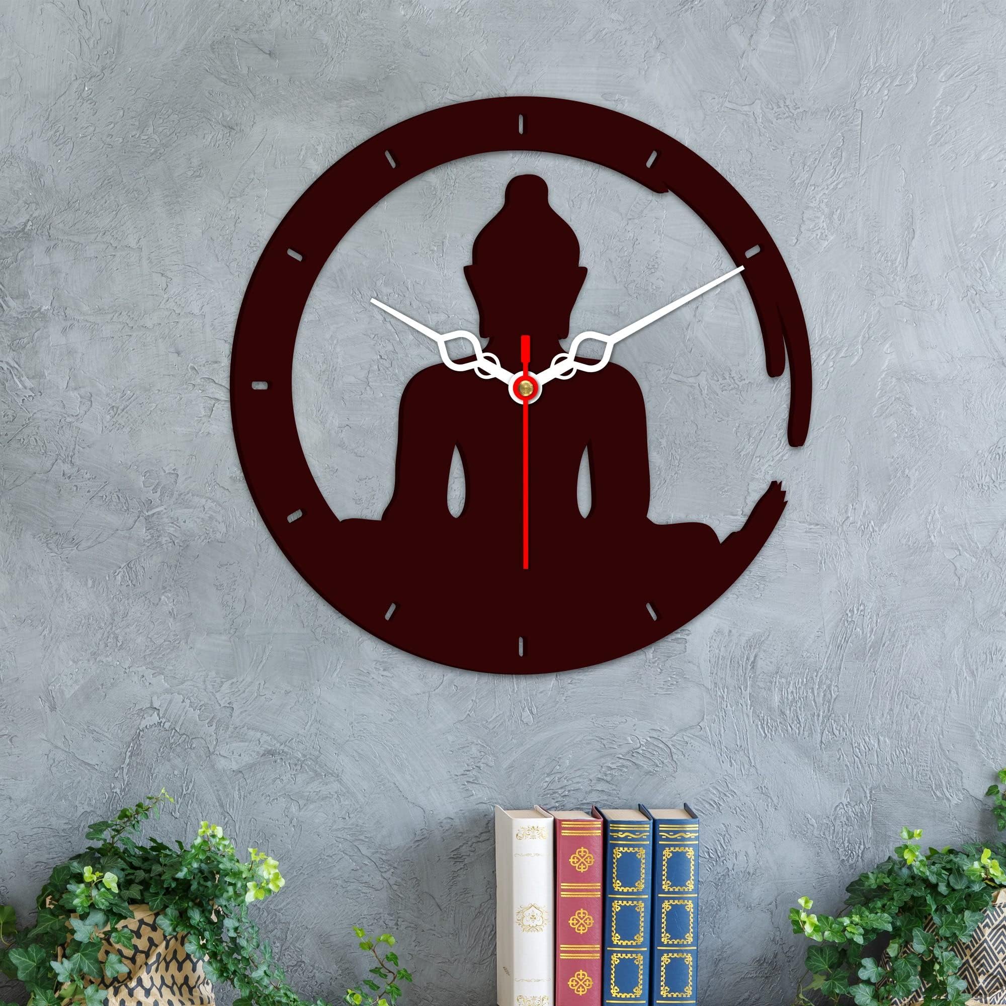 VIBECRAFTS Buddha in Lotus Posture Designer Wooden Wall Clock for Home Decor | Office | Living Room | Bedroom | Gifts (WWCVC1Pcs_10001N)