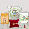 AWANI TRENDS Rakhi Gift Set for Brother Raksha Bandhan Gift Hamper Printed Cushion Pillow (12 * 12 Inch) Ceramic Mug Rakhi Greeting Card Roli Birthday Gifts for Brother (Best bro)
